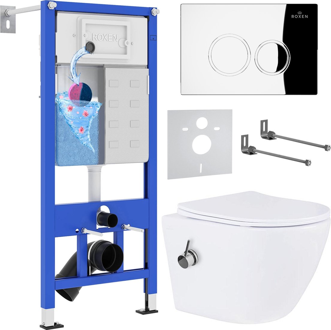 

Унитаз подвесной Roxen Antares Bidet в комплекте с инсталляцией StounFix Dual Fresh 6 в 1 926249 (кнопка: хром глянец)