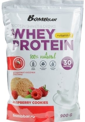 

Протеин сывороточный (концентрат) Bombbar Whey Protein (900 г, малиновое печенье)