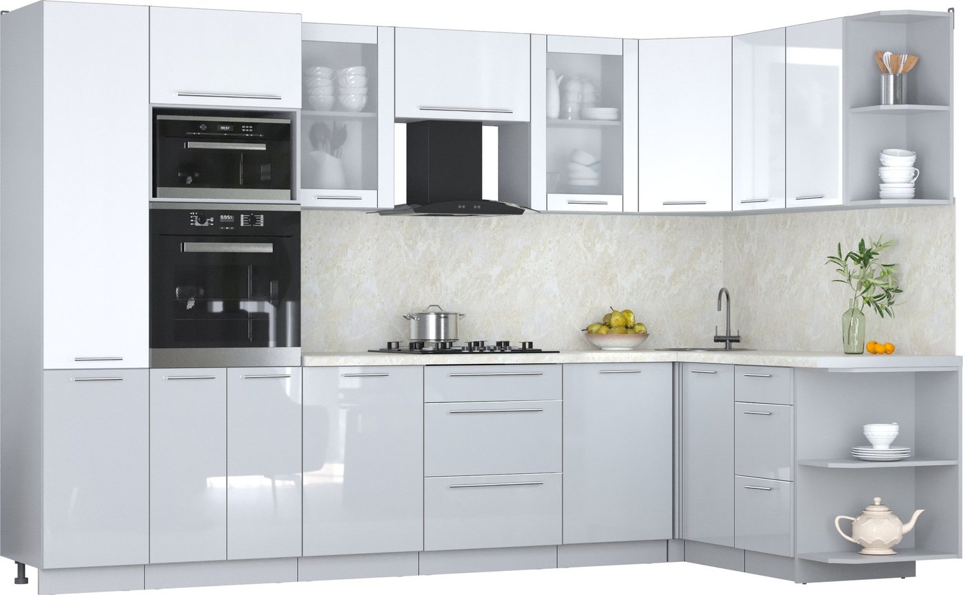 

Готовая кухня Интерлиния Мила Пластик 1.68x3.2 PR (белый глянец/туманный глянец/опал светлый)