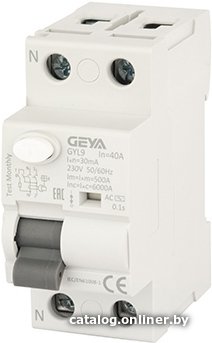 Устройство защитного отключения GEYA GYL9 2P 40A 6 кА 30мА AC GYL92P40A30MA