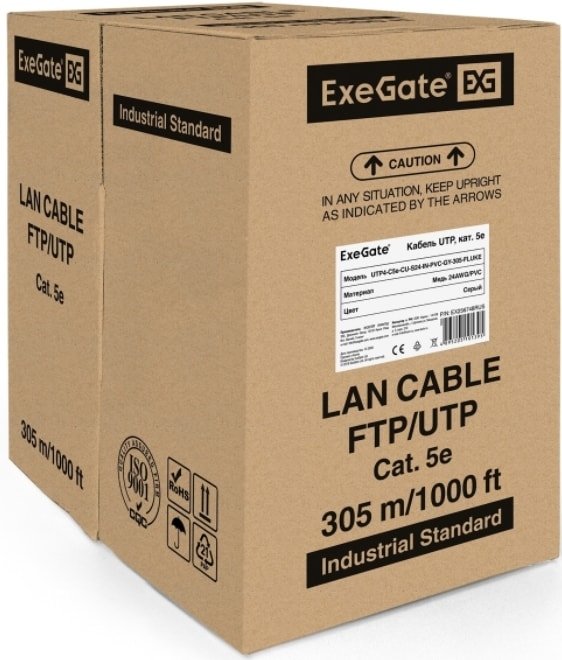 

Кабель ExeGate UTP4-C5e-CU-S24-IN-PVC-GY-305-FLUKE UTP