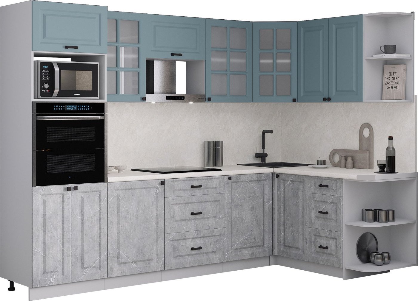 

Готовая кухня Интерлиния Мила Деко 1.68x2.8 PR (керамика/океан/опал светлый)