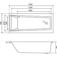 Ванна Lauter Versailles 150x75 21070050 (с ножками, лицевым экраном и сифоном 21Y11020 хром)
