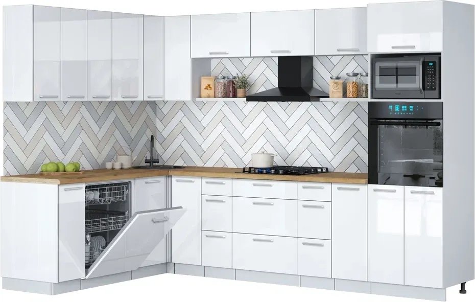 

Готовая кухня Интерлиния Мила Gloss 1.896х2.98-2 (белый глянец/белый глянец/дуб бунратти)