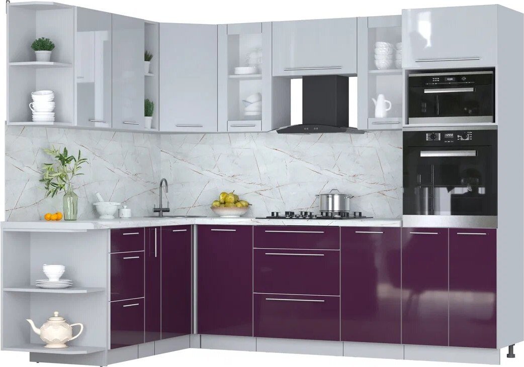 

Готовая кухня Интерлиния Мила Пластик 1.88x2.6 LV (туманный глянец/слива/серый каспий)