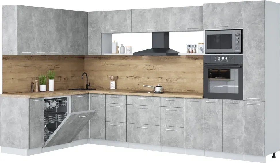 

Готовая кухня Интерлиния Мила Лайт 1.896х3.48 (бетон/бетон/дуб бунратти)