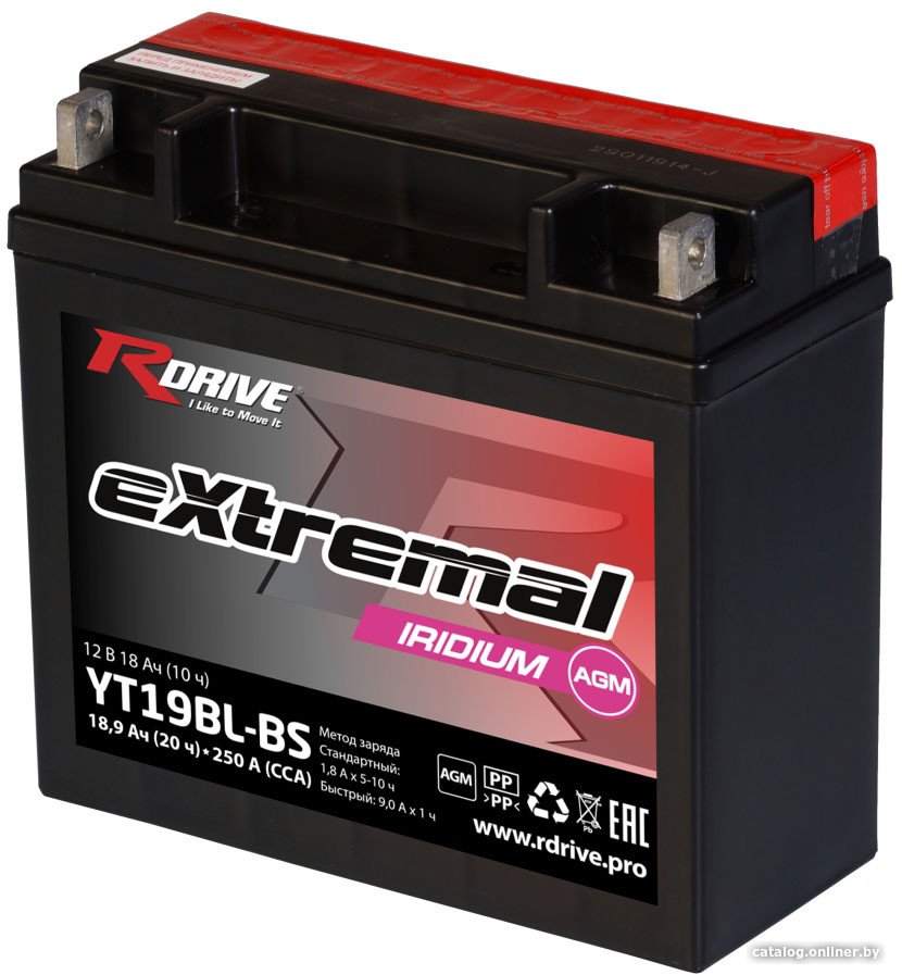 Мотоциклетный аккумулятор RDrive eXtremal Iridium YT19BL-BS (18 А·ч)