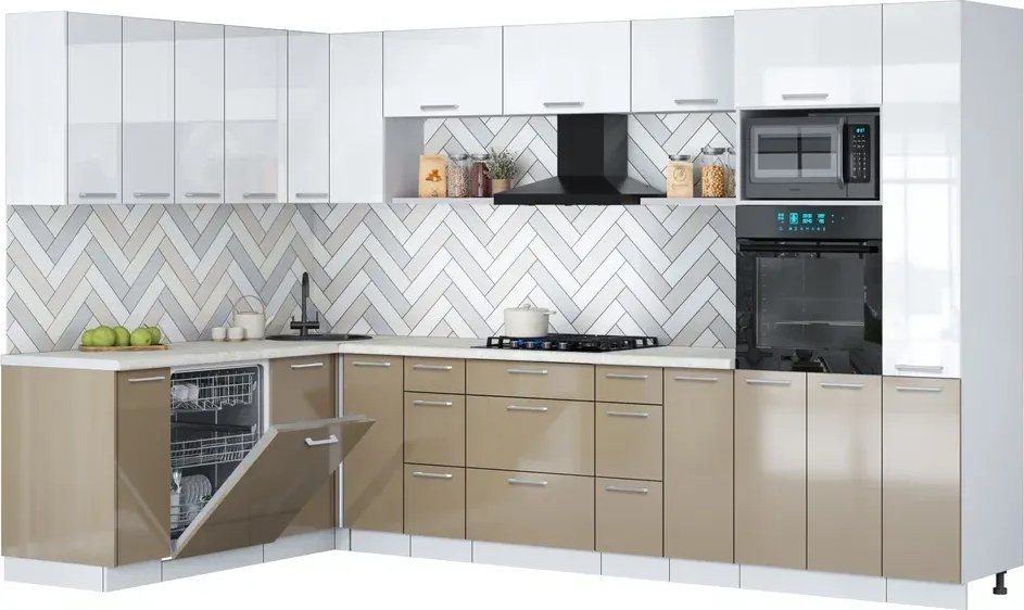 

Готовая кухня Интерлиния Мила Gloss 1.896х3.28 (капучино глянец/белый глянец/опал светлый)