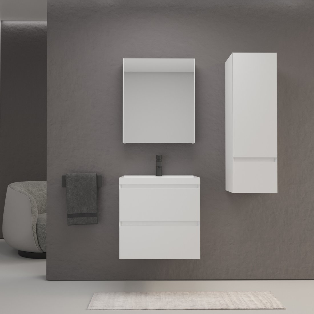 

Symbolite Тумба под умывальник Манхэттен 60 Plus 2 ящика (подвесная, белый матовый)