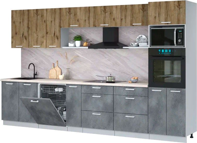 

Готовая кухня Интерлиния Мила Лайт 3.5-ПМ1-2 (дуб веллингтон/бетон портленд/травертин серый)