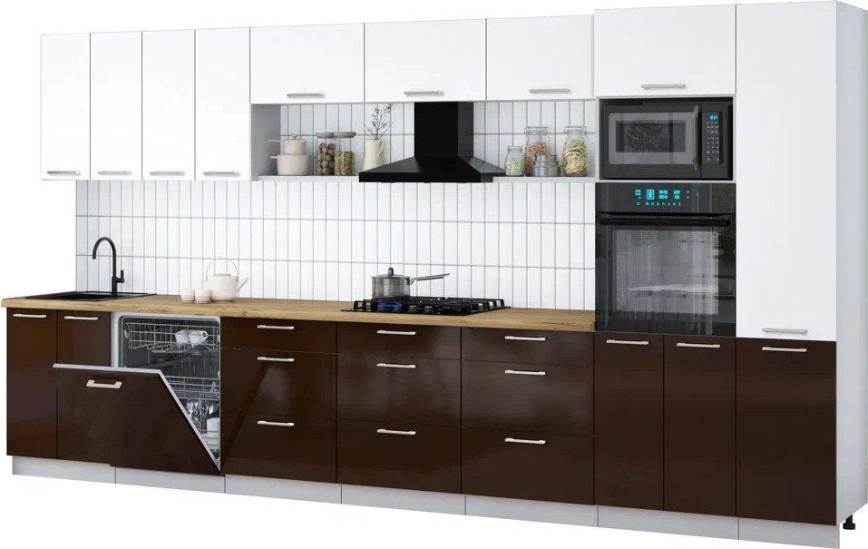 

Готовая кухня Интерлиния Мила Gloss 4.0-ПМ1 (шоколад глянец/белый/дуб бунратти)