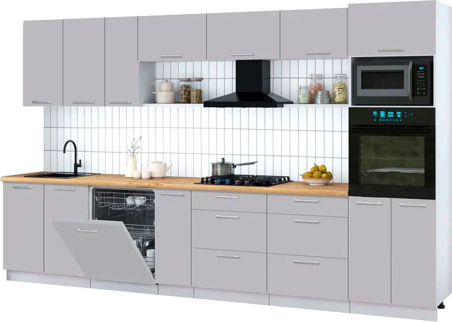 

Готовая кухня Интерлиния Мила Gloss 3.5-ПМ1-2 (грей/грей/дуб бунратти)