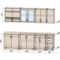 Готовая кухня Интерлиния Мила Крафт 2.6Б (дуб серый/травертин серый) в Солигорске