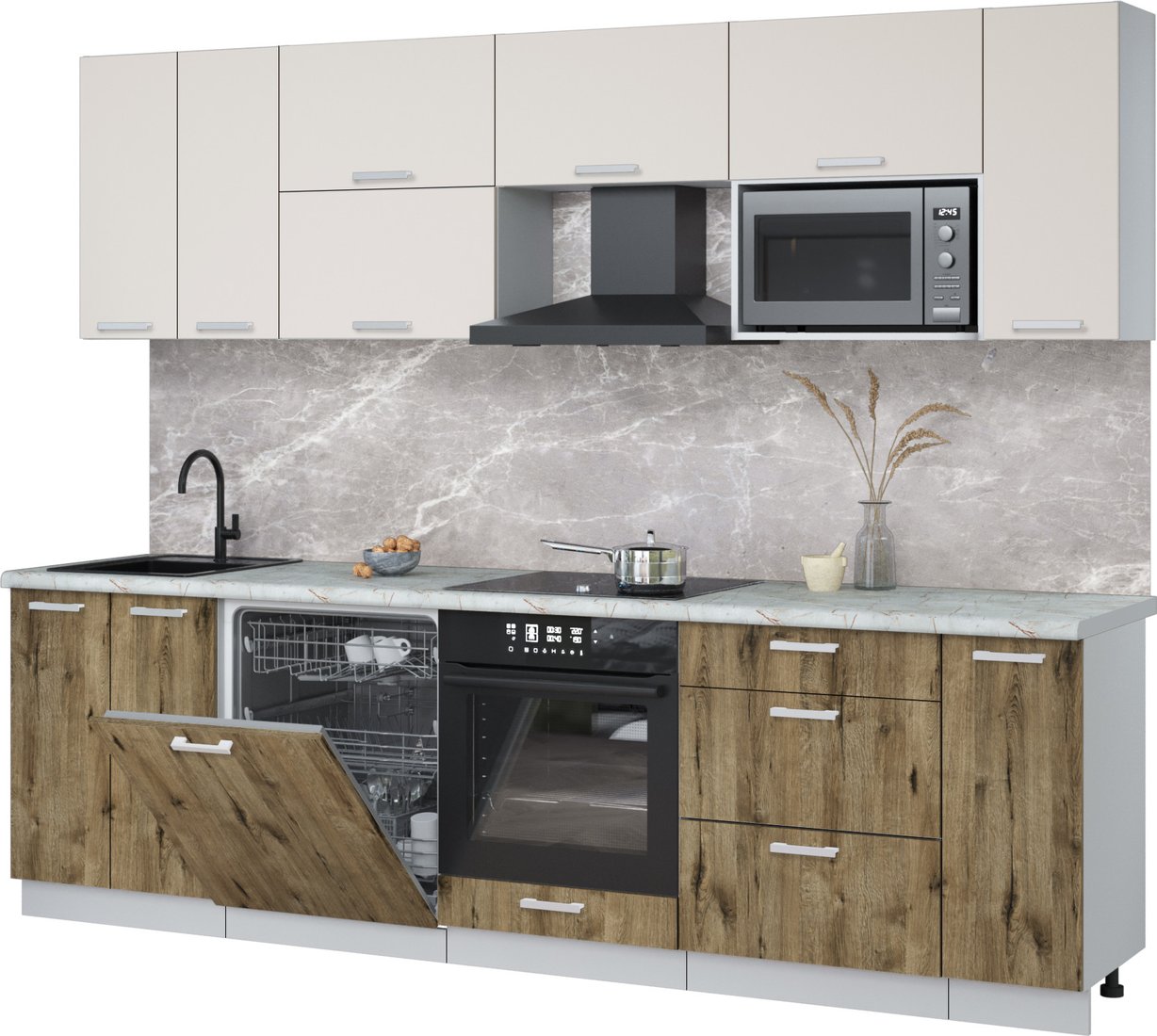 

Готовая кухня Интерлиния Мила Лайт 2.7-ПМ2 (персидский жемчуг/дуб веллингтон/серый каспий)