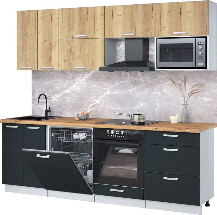 

Готовая кухня Интерлиния Мила Лайт 2.4-ПМ2 (дуб золотой/антрацит/дуб бунратти)