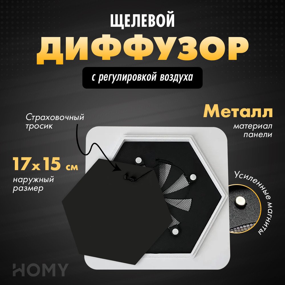 

Вентиляционная решетка HOMY Air Гексагон с регулировкой воздуха AIR016-1 d150 (черный)