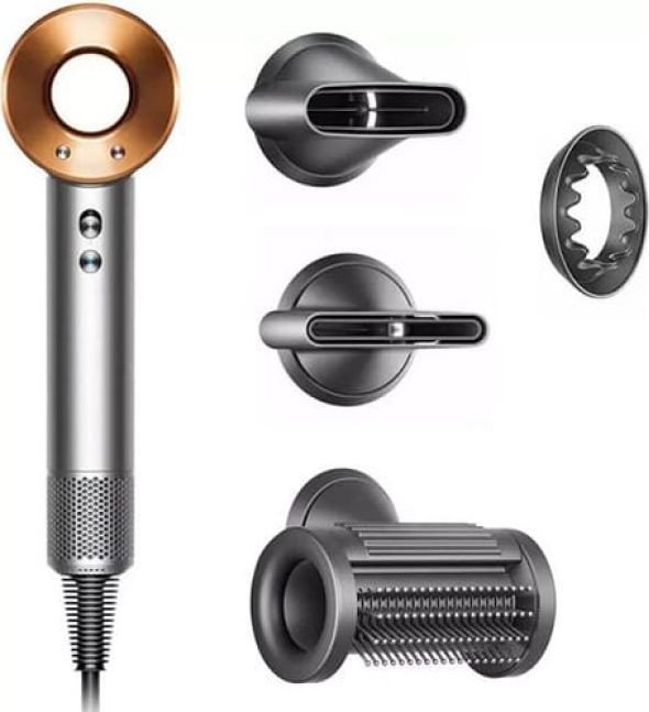 Фен Dyson HD15 Supersonic (с переходником на евровилку, никель/медный)