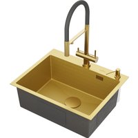 Кухонная мойка Roxen Snake 560220-60-GS PVD Gold золотая/текстурная (с коландером и дозатором)