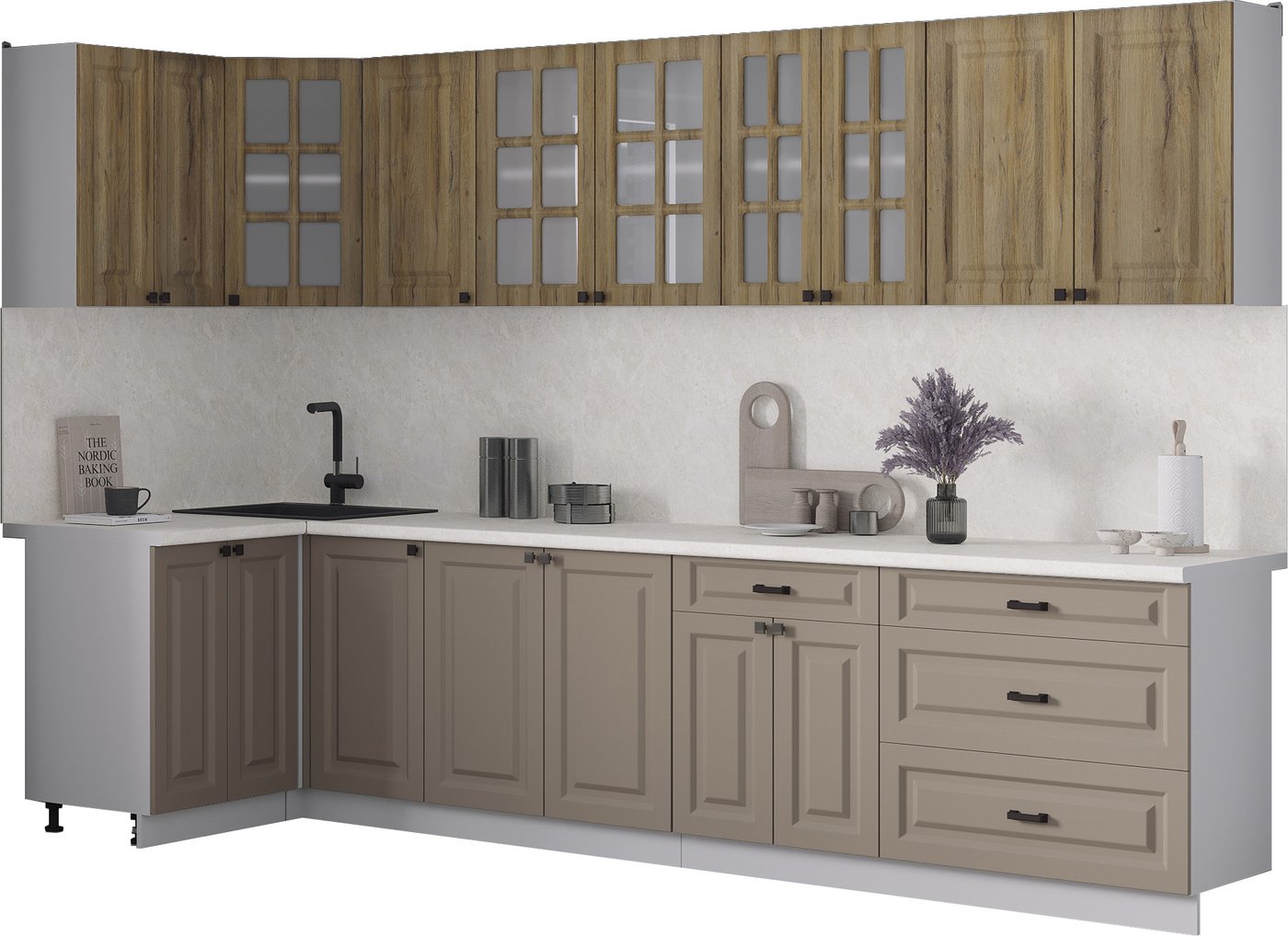 

Готовая кухня Интерлиния Мила Деко 1.2x3.2 (луна/дуб вотан/опал светлый)