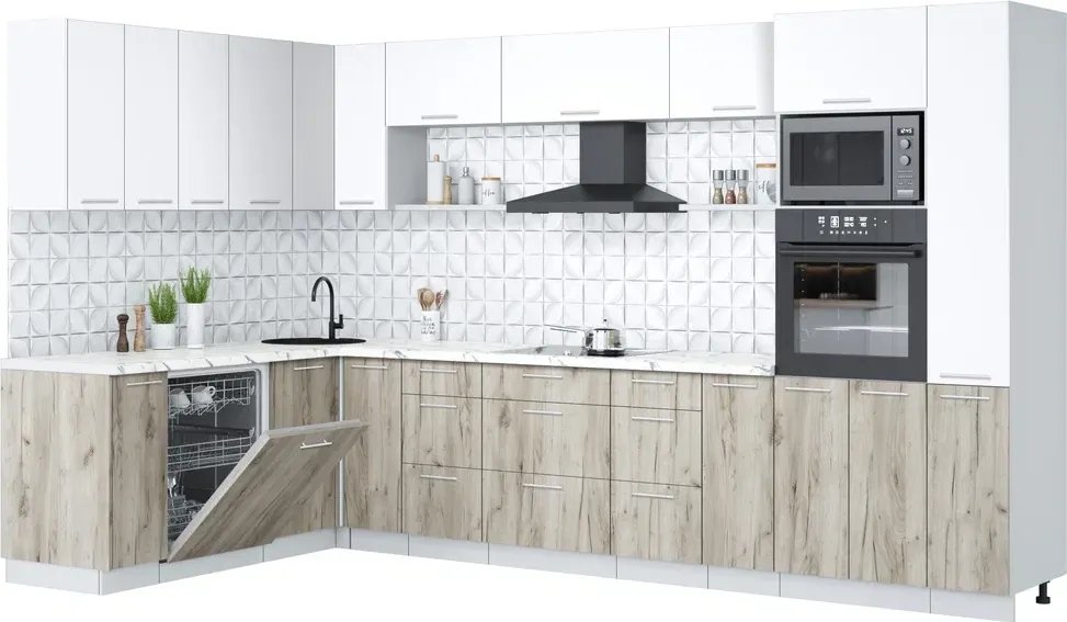 

Готовая кухня Интерлиния Мила Лайт 1.896х3.48 (белый платинум/дуб серый/белый гранит)