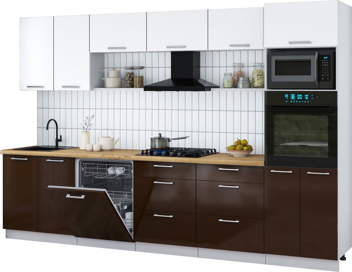 

Готовая кухня Интерлиния Мила Gloss 3.2-ПМ1 (шоколад глянец/белый/дуб бунратти)