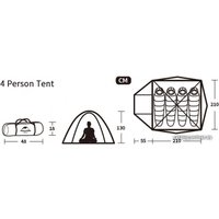 Треккинговая палатка Naturehike P-Series 4 NH18Z044-P (210T, голубой)