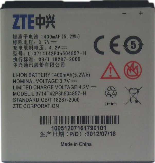 

Аккумулятор для телефона Копия ZTE Li3714T42P3H504857