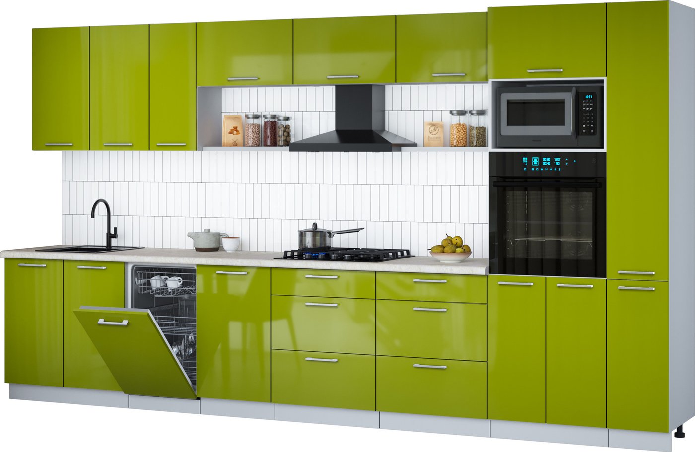 

Готовая кухня Интерлиния Мила Gloss 3.8-ПМ3 (яблоко глянец/яблоко глянец/опал светлый)