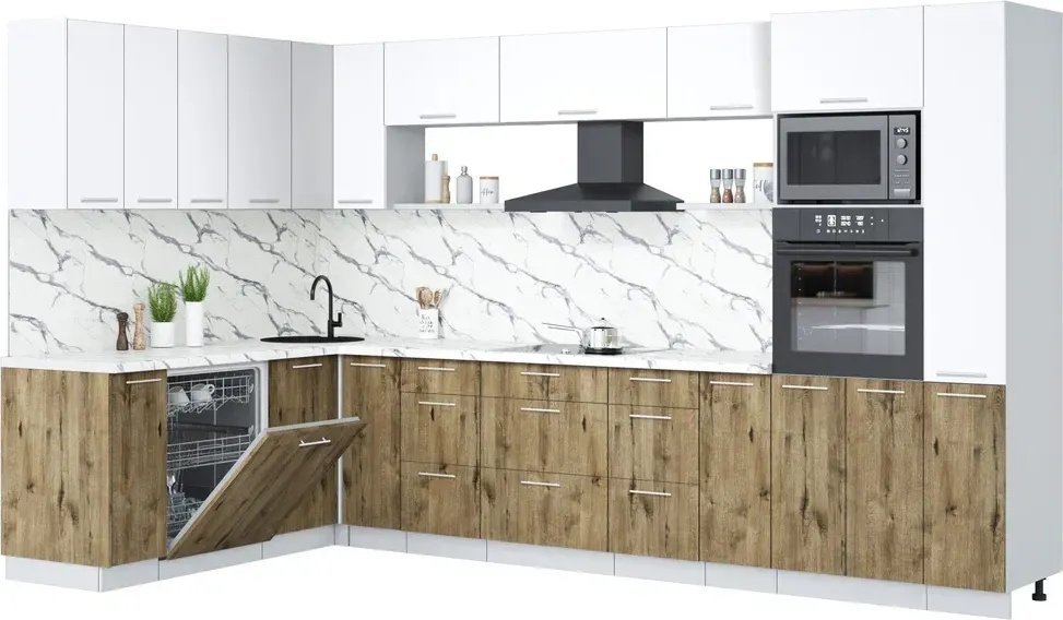 

Готовая кухня Интерлиния Мила Лайт 1.896х3.48 (белый платинум/дуб веллингтон/белый гранит)