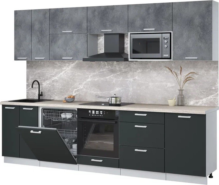 

Готовая кухня Интерлиния Мила Лайт 2.9-ПМ2 (бетон портленд/антрацит/травертин серый)