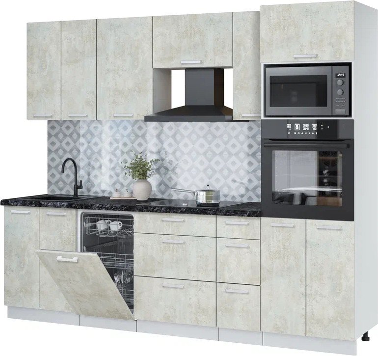 

Готовая кухня Интерлиния Мила Лайт 2.55-ПМ3 (бетон лайт/бетон лайт/кастилло темный)