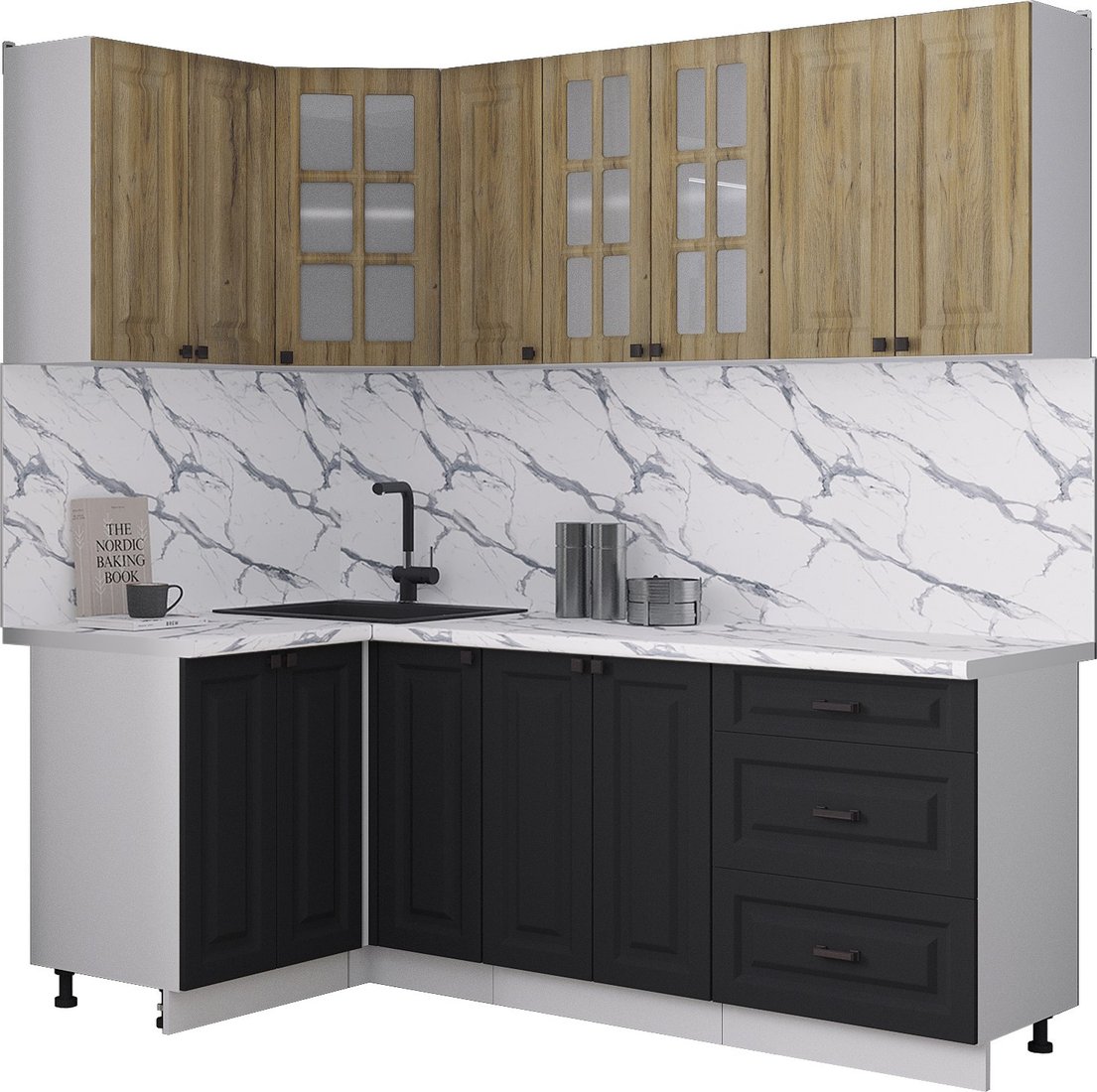 

Готовая кухня Интерлиния Мила Деко 1.2x2.1 (черный/дуб вотан/белый гранит)