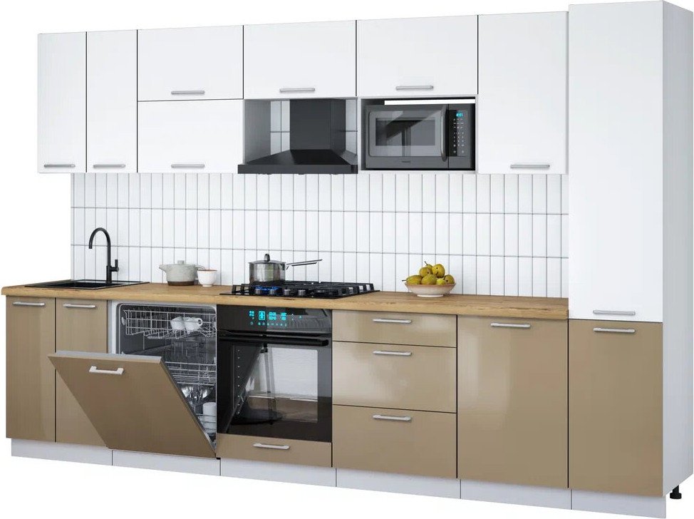 

Готовая кухня Интерлиния Мила Gloss 3.3-ПМ2 (капучино глянец/белый/дуб бунратти)