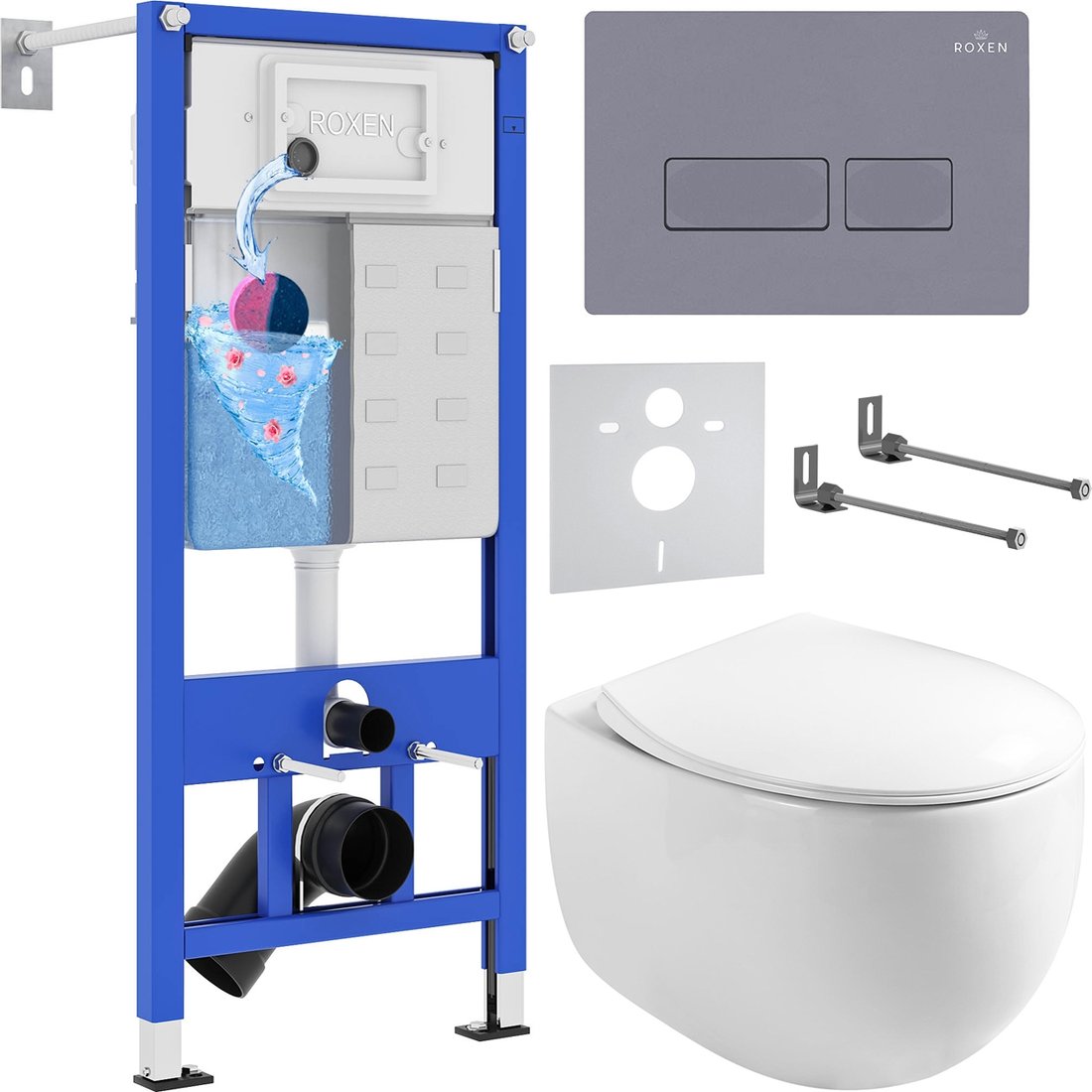 

Унитаз подвесной Roxen Egg в комплекте с инсталляцией StounFix Dual Fresh 6 в 1 966842 (кнопка: серый гранит)
