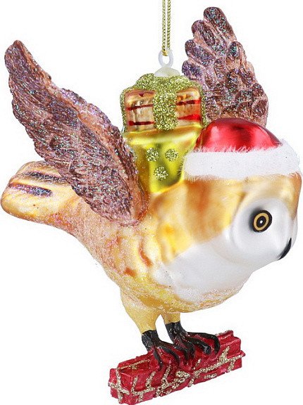 

Елочная игрушка Gisela Graham All Glass Сова с подарками 01018