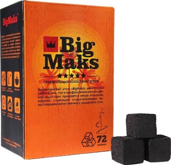 Уголь для кальяна BigMaks Кокосовый 25 мм 72 шт