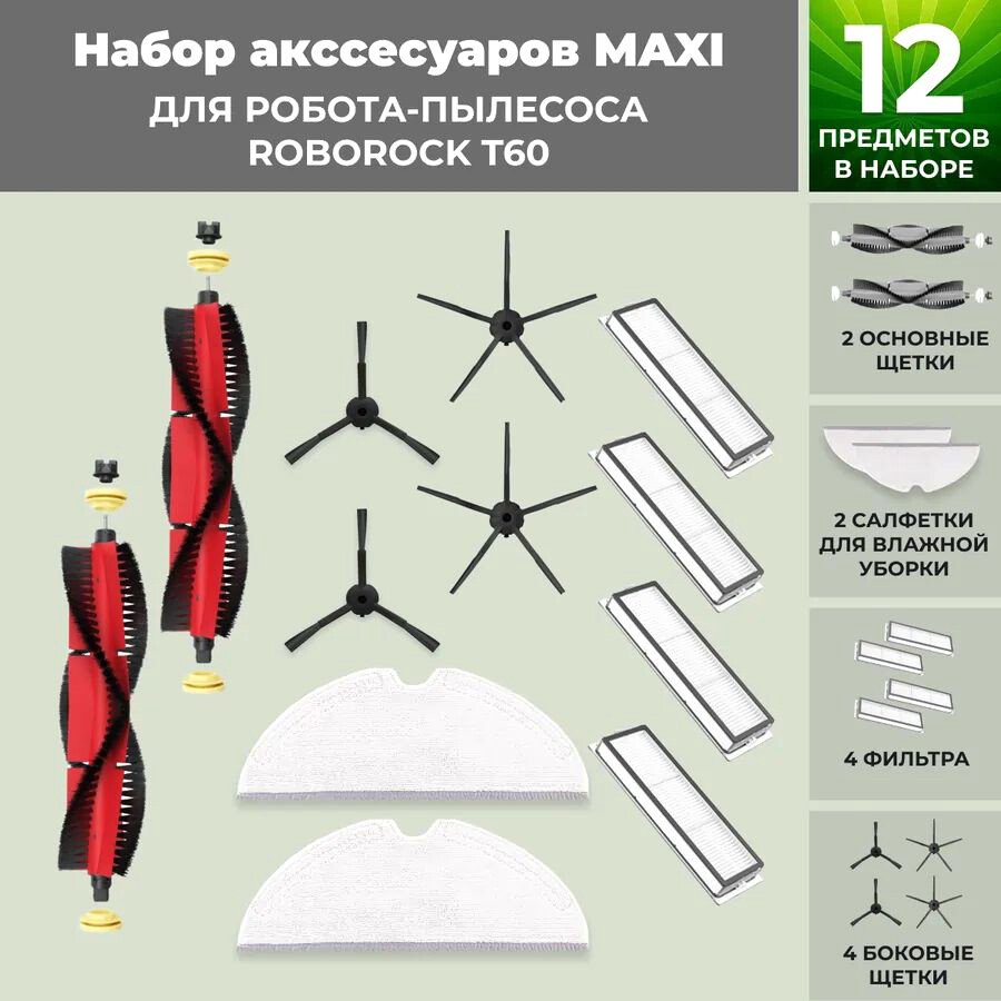 

Набор аксессуаров USBTOP для Roborock T60 (основная щетка с роликами , черные боковые щетки) 558425