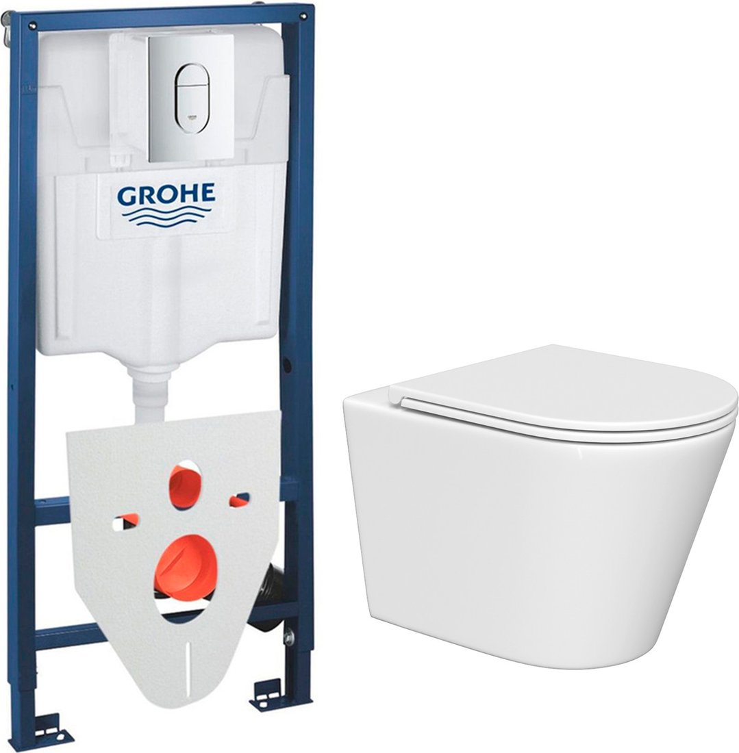 Унитаз подвесной Lauter Longer 2110822 + GROHE Rapid SL 39504000 с кнопкой (овальная, хром)