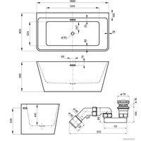 Ванна Wellsee Graceful Pro 168x80 230903002 (отдельностоящая ванна белый глянец, экран, ножки, сифон-автомат глянцевый белый)