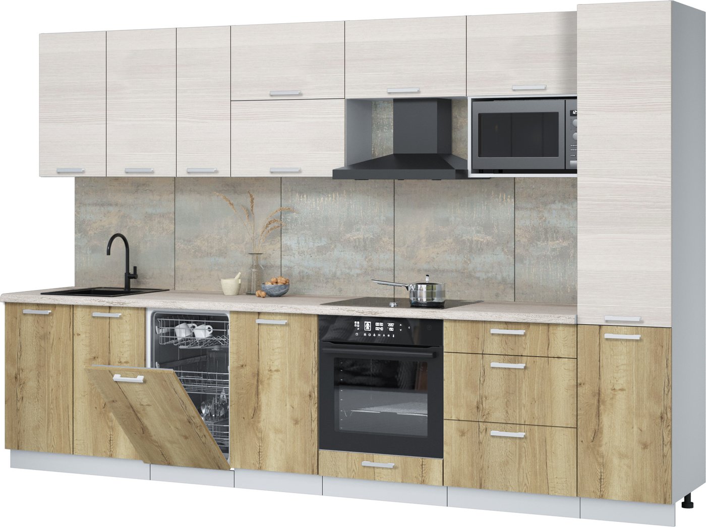 

Готовая кухня Интерлиния Мила Лайт 3.3-ПМ4 (вудлайн кремовый/дуб золотой/травертин серый)