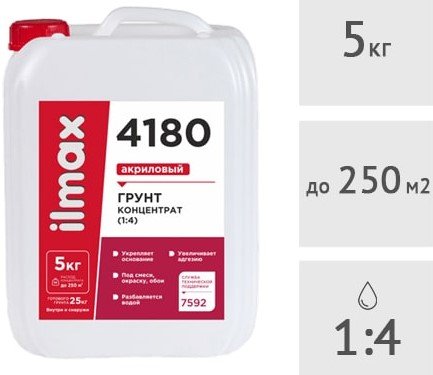

Полимерная грунтовка ilmax 4180 Грунт-концентрат укрепляющий 1:4 (5 кг)