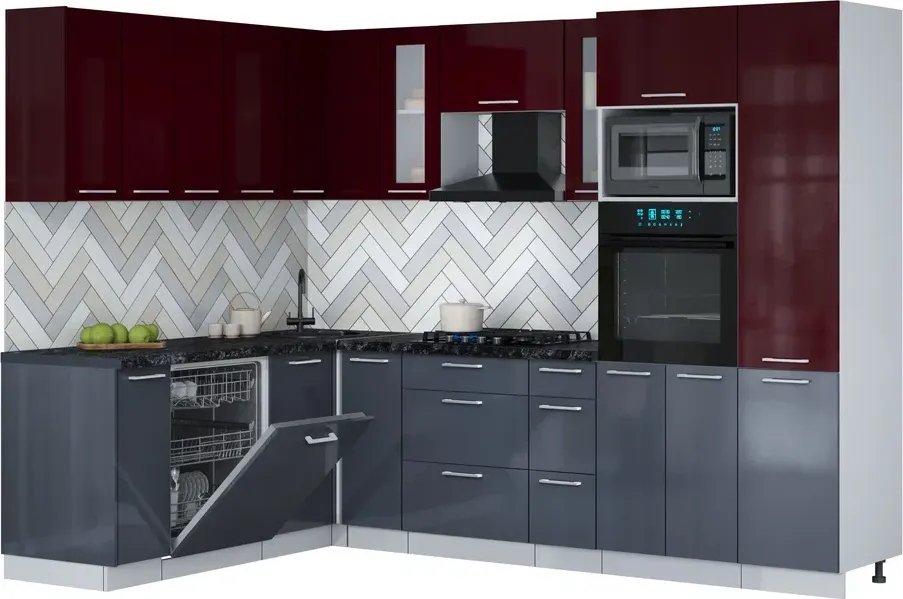 

Готовая кухня Интерлиния Мила Gloss 1.896х2.78 (асфальт глянец/бордовый глянец/кастилло темный)