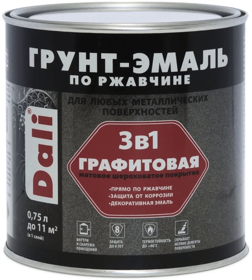 

Грунт-эмаль Dali Графитовая по ржавчине 3 в 1 0.75 л (серебристый)