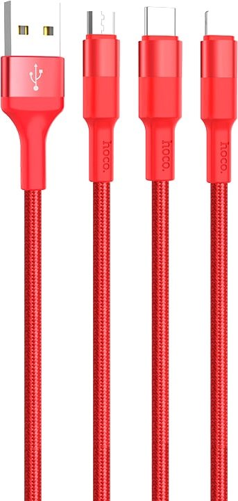 

Кабель Hoco X26 USB Type-A - USB Type-C/microUSB/Lightning (1 м, красный)