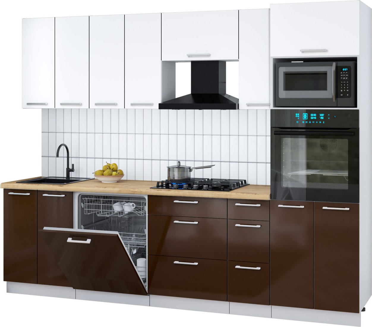 

Готовая кухня Интерлиния Мила Gloss 2.7-ПМ1 (шоколад глянец/белый/дуб бунратти)