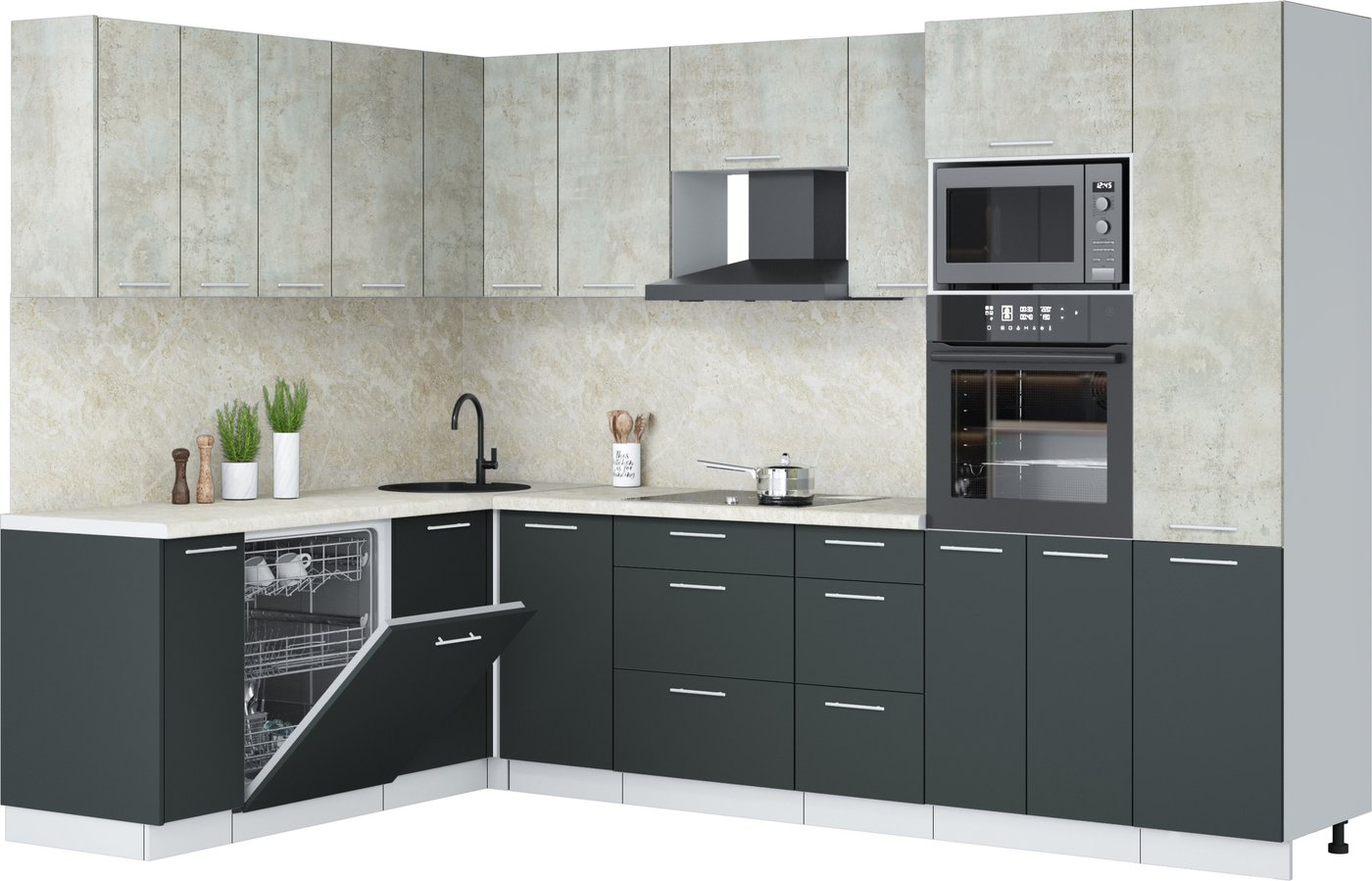 

Готовая кухня Интерлиния Мила Лайт 1.896х2.98 (бетон лайт/антрацит/опал светлый)