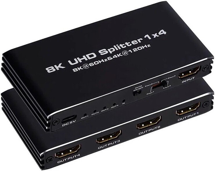 Разветвитель USBTOP 1x4 HDMI UltraHD 8K 60Гц / 4K 120Гц, до 48 Гбит/c 559396 (черный)