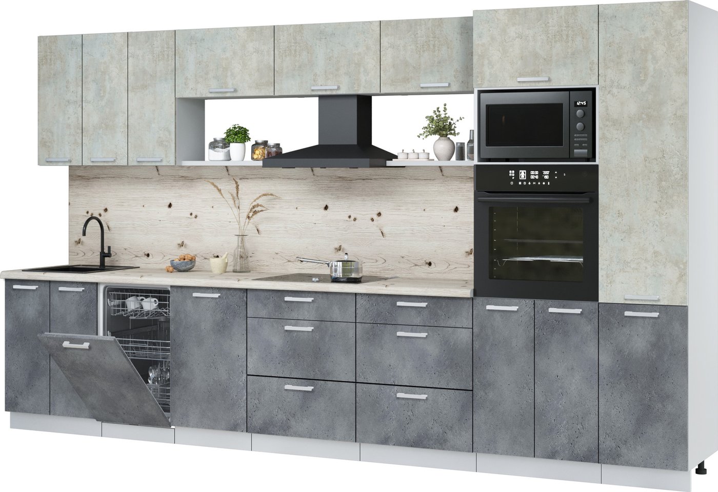 

Готовая кухня Интерлиния Мила Лайт 3.7-ПМ3 (бетон лайт/бетон портленд/бискайская сосна)