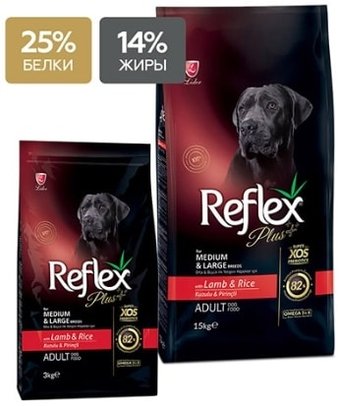 Сухой корм для собак Lider Reflex Plus с ягненком и рисом для собак средних и крупных 3 кг