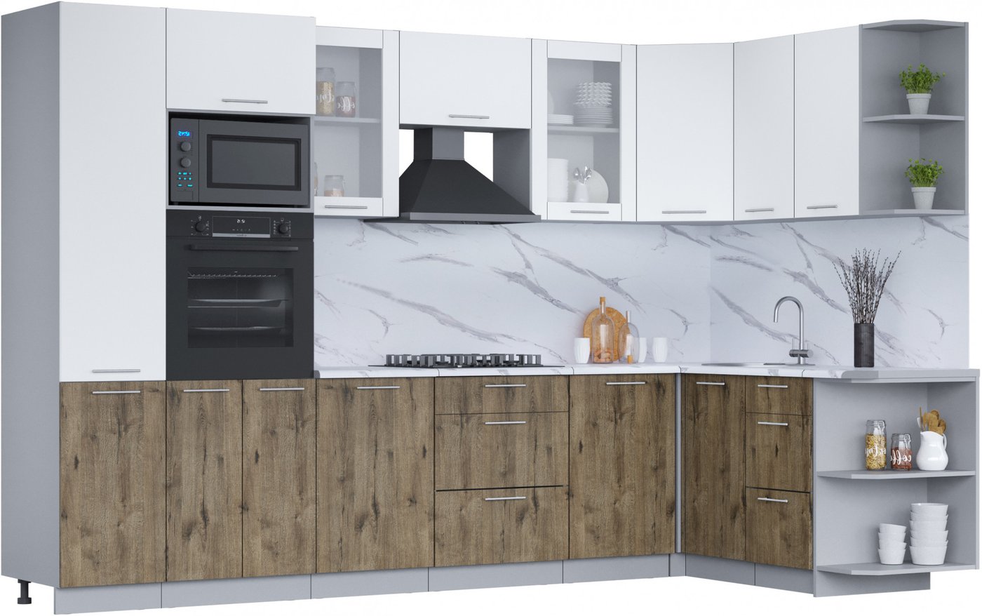 

Готовая кухня Интерлиния Мила 1.68x3.2 правая (белый платинум/дуб веллингтон/белый гранит)